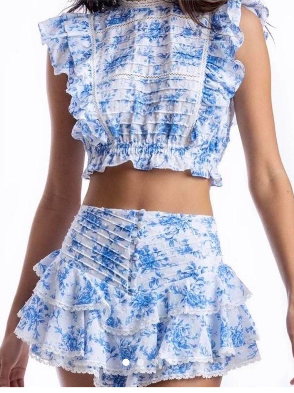 Blue & White Floral Matching Set | Ruffle Top & Skort | Boutique